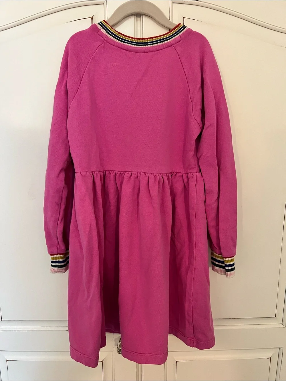 Hanna Andersson Pink Long-Sleeve Knit Dress with Rainbow Trim